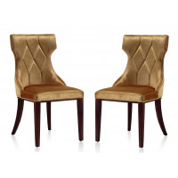 Manhattan Comfort DC007-AG Reine Antique Gold and Walnut Velvet Dining Chair (Set of Two)